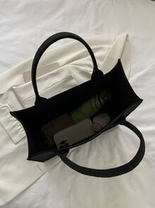 衍縫毛氈手提托特包 - 黑色 - 查看 5