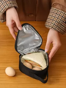 1pc Black Lunch Bag, Patch Detail Mini Triangle Lunch Box For Office Work School - Black - View 4