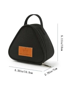 1pc Black Lunch Bag, Patch Detail Mini Triangle Lunch Box For Office Work School - Black - View 2
