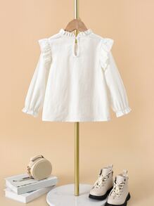 小女童花卉刺繡荷葉邊襯衫 - 白色 - 查看 2