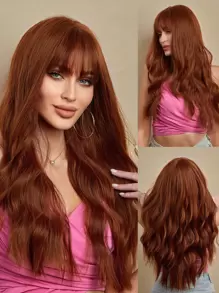 24 Inch Red Brown Long Curly Wig Synthetic Wig With Bangs Beginners Friendly Heat Resistant Fashionable For Daily Use Halloween Wedding Party Wear Music Festival Mother's Day Gift Hot - Burgundy - View 6