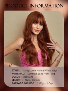 24 Inch Red Brown Long Curly Wig Synthetic Wig With Bangs Beginners Friendly Heat Resistant Fashionable For Daily Use Halloween Wedding Party Wear Music Festival Mother's Day Gift Hot - Burgundy - View 5