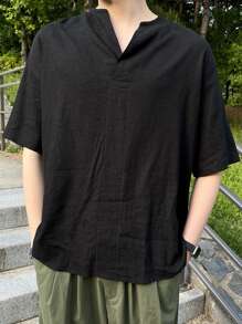 DAZY Men Solid Notched Neck Shirt - Black - View 1