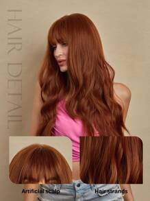 24 Inch Red Brown Long Curly Wig Synthetic Wig With Bangs Beginners Friendly Heat Resistant Fashionable For Daily Use Halloween Wedding Party Wear Music Festival Mother's Day Gift Hot - Burgundy - View 2