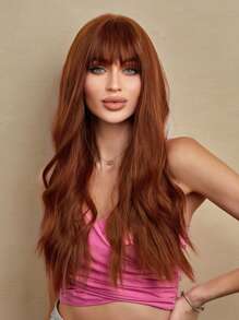 24 Inch Red Brown Long Curly Wig Synthetic Wig With Bangs Beginners Friendly Heat Resistant Fashionable For Daily Use Halloween Wedding Party Wear Music Festival Mother's Day Gift Hot - Burgundy - View 3