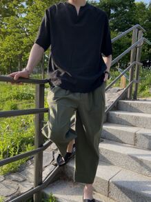 DAZY Men Solid Notched Neck Shirt - Black - View 7