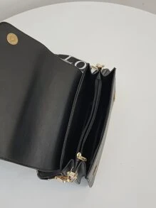 1pc Black Minimalist Style Flap Cover Square Crossbody Bag, Adjustable Wide Strap, Suitable For Women's Daily Commuting, Outing, Cosmetics Storage,Gift For Girlfriend, Holiday, Mother's Day - Black - View 6