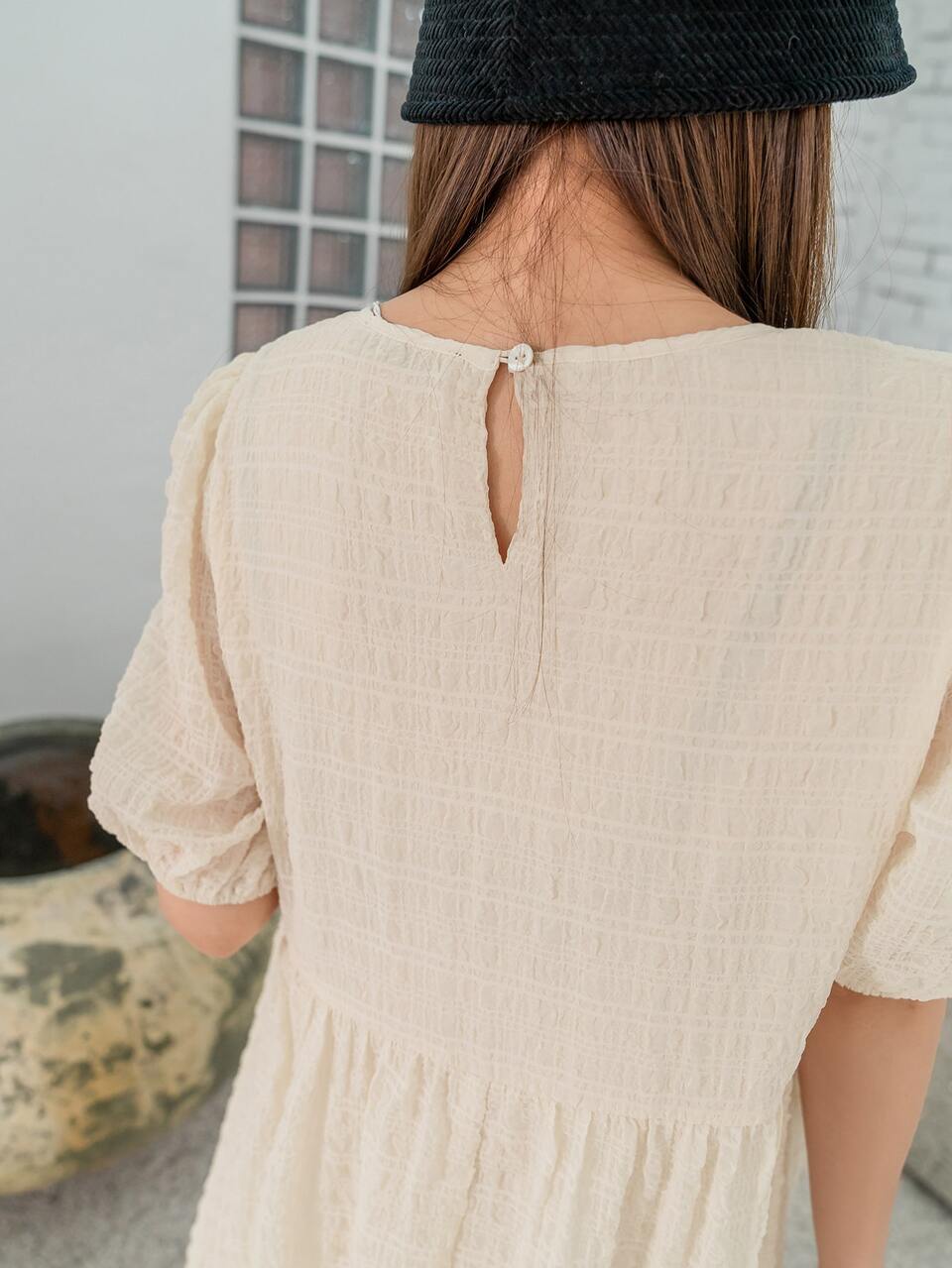 Puff Sleeve Textured Smock Dress