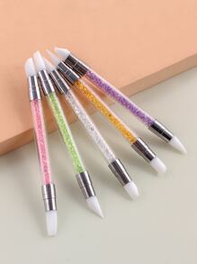 美甲亞克力筆刷套裝，5 入組矽膠美甲亞克力筆刷，水鑽手柄雙頭美甲筆，用於設計指甲箔雕刻繪圖和 3D 效果塑造繪圖打點工具，適合家庭使用和專業美甲沙龍