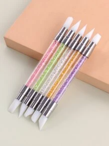 美甲亞克力筆刷套裝，5 入組矽膠美甲亞克力筆刷，水鑽手柄雙頭美甲筆，用於設計指甲箔雕刻繪圖和 3D 效果塑造繪圖打點工具，適合家庭使用和專業美甲沙龍