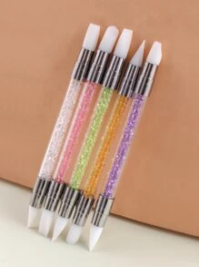 美甲亞克力筆刷套裝，5 入組矽膠美甲亞克力筆刷，水鑽手柄雙頭美甲筆，用於設計指甲箔雕刻繪圖和 3D 效果塑造繪圖打點工具，適合家庭使用和專業美甲沙龍