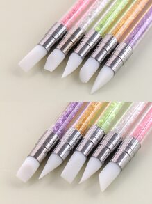 美甲亞克力筆刷套裝，5 入組矽膠美甲亞克力筆刷，水鑽手柄雙頭美甲筆，用於設計指甲箔雕刻繪圖和 3D 效果塑造繪圖打點工具，適合家庭使用和專業美甲沙龍
