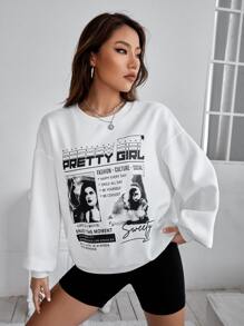 Muchica 人物和標語圖案落肩袖運動衫 - 白色 - 查看 3