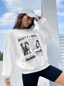 Muchica 人物和標語圖案落肩袖運動衫 - 白色 - 查看 4