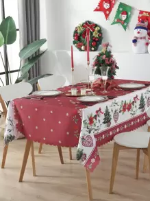 1pc Waterproof & Oilproof Christmas Holiday Scene Decoration Tablecloth With Digital Print, For New Year's Eve, Party, Outdoor Family Gathering, Home Dinner Table Cloth, Creative Design - Multicolor - View 1
