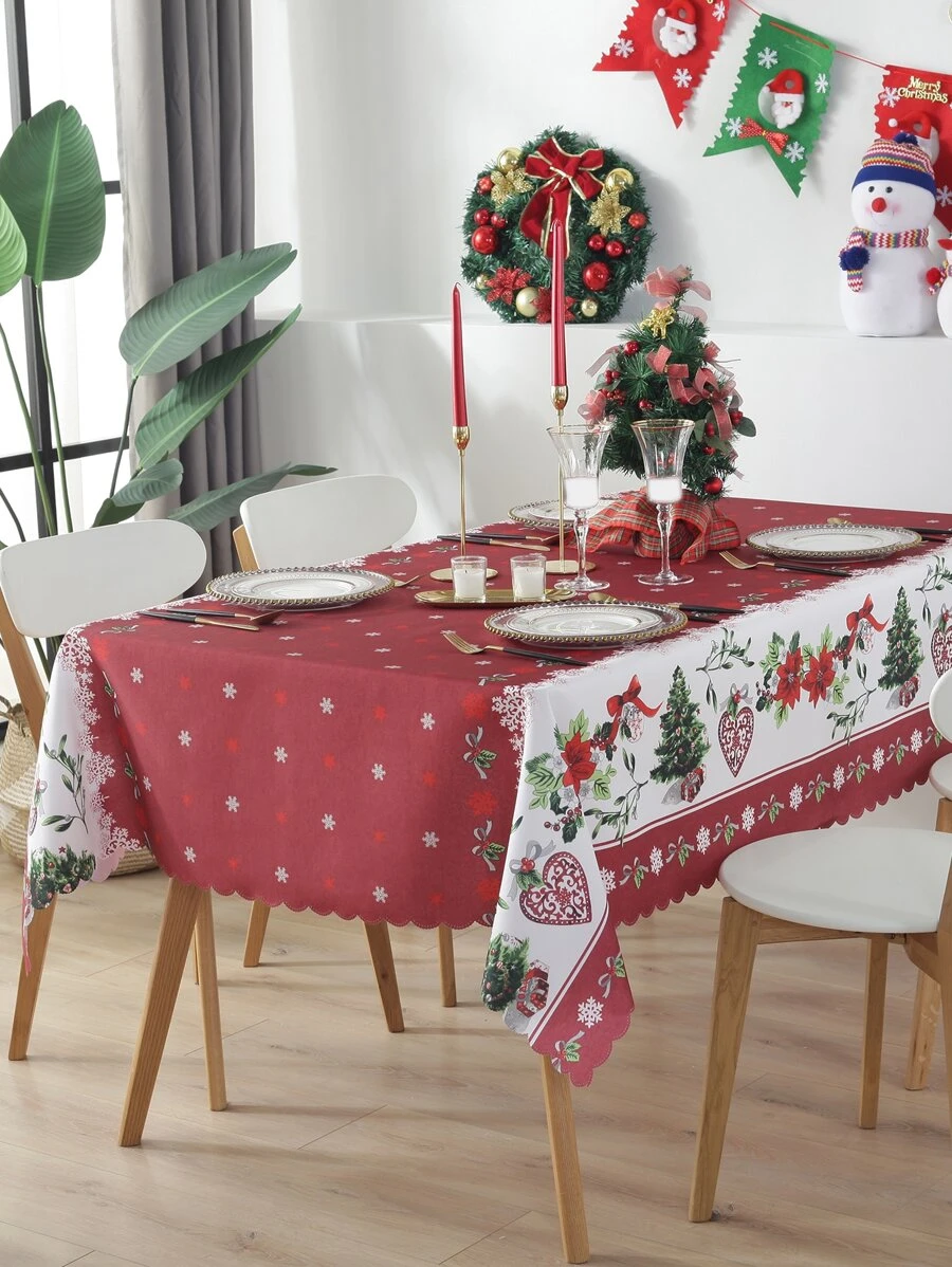 1pc Waterproof & Oilproof Christmas Holiday Scene Decoration Tablecloth With Digital Print, For New Year's Eve, Party, Outdoor Family Gathering, Home Dinner Table Cloth, Creative Design - Multicolor - View 1