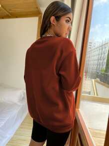 SHEIN MOOSTA 落肩字母图案套头衫，适合毕业、教师、返校季等场合。 - 鏽棕色 - 查看 2