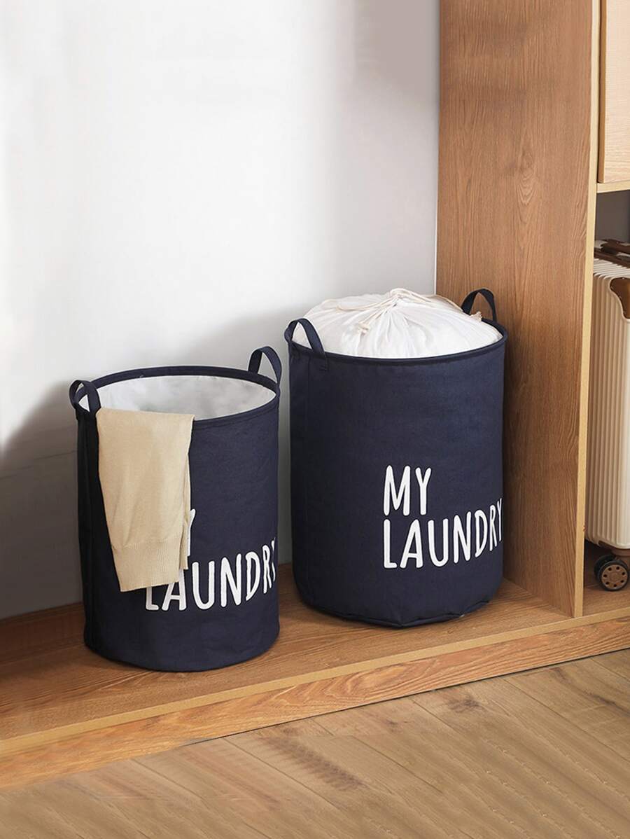 1 pieza Cesto para la ropa con estampado de slogan - Azul Marino - Ver 1