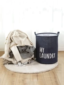 1 pieza Cesto para la ropa con estampado de slogan - Azul Marino - Ver 4