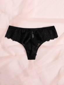 SHEIN Floral Lace Panty, Sexy Lingerie - Black - View 4