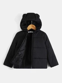 SHEIN Áo khoác trùm đầu có khóa kéo thiết kế tai 3D cho bé trai - màu đen - Xem 1