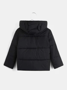 SHEIN Áo khoác trùm đầu có khóa kéo thiết kế tai 3D cho bé trai - màu đen - Xem 2