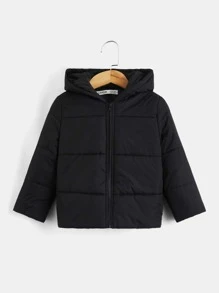 SHEIN Áo khoác trùm đầu có khóa kéo thiết kế tai 3D cho bé trai - màu đen - Xem 3