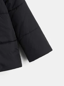 SHEIN Áo khoác trùm đầu có khóa kéo thiết kế tai 3D cho bé trai - màu đen - Xem 5