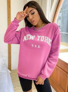 SHEIN Unity Drop Shoulder Letter Graphic Pullover Fall - Pink - View 3