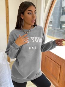SHEIN Unity Drop Shoulder Letter Graphic Pullover,Long Sleeve Tops Fall - Grey - View 5
