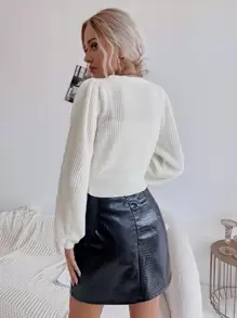 SHEIN Frenchy Button Front Bishop Sleeve Cardigan - White - View 2