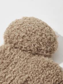 卡通耳朵裝飾毛茸茸袖口豆豆帽 - 卡其色 - 查看 3