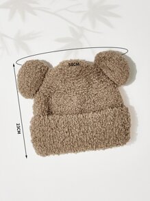 卡通耳朵裝飾毛茸茸袖口豆豆帽 - 卡其色 - 查看 4