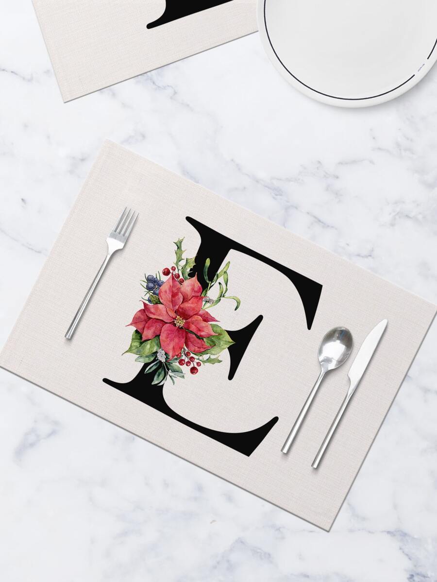 1pc Flower & Letter Graphic Placemat - Nhiều màu - Xem 1
