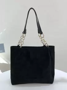 low tea 1 chiếc túi tote da lộn màu trơn, túi đeo vai dung tích lớn, khóa kéo, thích hợp cho đi làm, du lịch, mua sắm, hẹn hò, văn phòng, trường học, công việc, kinh doanh, hoạt động ngoài trời, dã ngoại. - màu đen - Xem 5