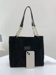 low tea 1 chiếc túi tote da lộn màu trơn, túi đeo vai dung tích lớn, khóa kéo, thích hợp cho đi làm, du lịch, mua sắm, hẹn hò, văn phòng, trường học, công việc, kinh doanh, hoạt động ngoài trời, dã ngoại. - màu đen - Xem 3