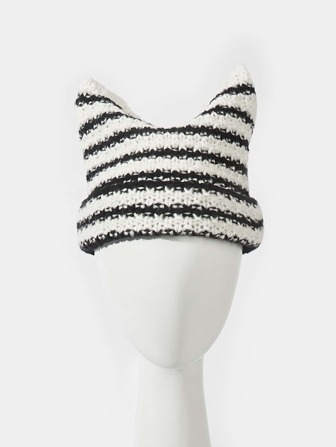 1 件女士可爱街头风格条纹耳罩针织帽，秋冬款