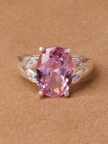 1个椭圆形粉色人造玻璃戒指 - 粉色 - 查看 1