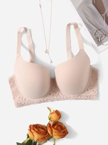 Áo Ngực & Áo Ngực Không Dây Kích Thước Lớn Tương phản ren màu trơn Lãng mạn - Màu be - Xem 1