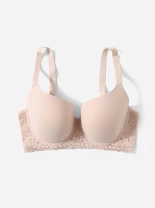 Áo Ngực & Áo Ngực Không Dây Kích Thước Lớn Tương phản ren màu trơn Lãng mạn - Màu be - Xem 3