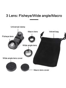 手机通用 180 度鱼眼广角微距相机放大镜相机镜头适用于通用手机兼容 iPhone Android 手机适合远距离拍摄、音乐会拍摄和远距离拍摄，适合送给家人、朋友、孩子、生日、女朋友的礼物 - 黑色 - 查看 4