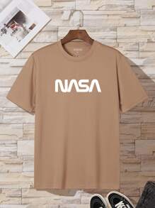 男士字母圖案T恤 - 駝色 - 查看 1