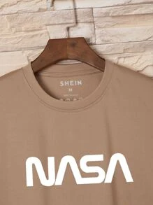 男士字母圖案T恤 - 駝色 - 查看 3