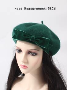 Wool-Mix Bow Decor Beret - Dark Green - View 3