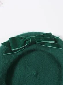 Wool-Mix Bow Decor Beret - Dark Green - View 4