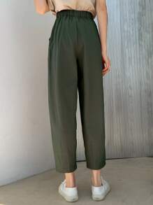 DAZY Plicated Detail Cropped Tapered Pants,Teacher Pants Fall - Army Green - View 2