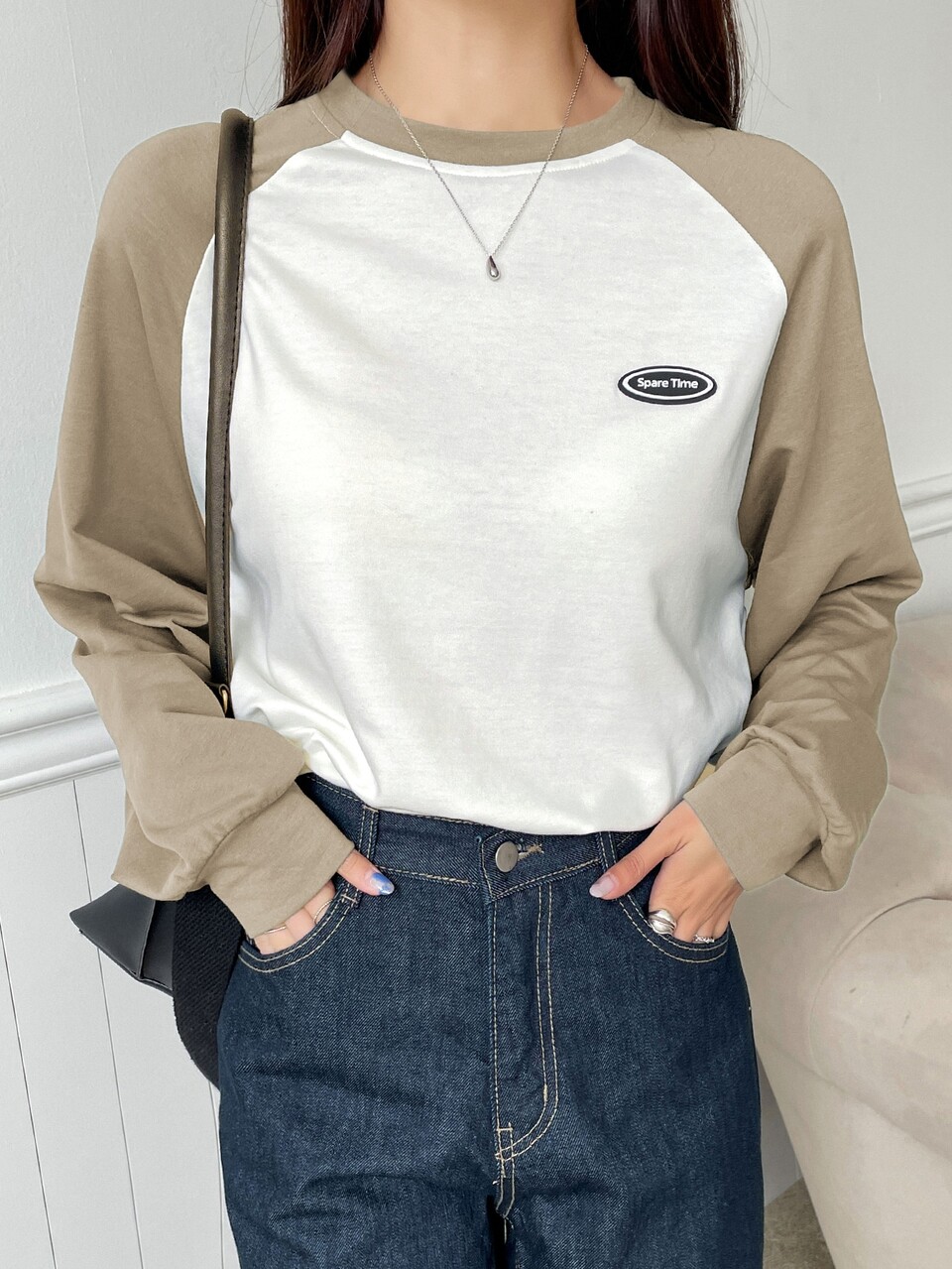 Letter Patched Colorblock Raglan Sleeve Tee,Fall Clothes Long Sleeve Women Tops