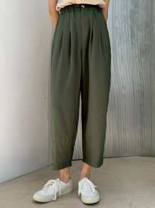 DAZY Plicated Detail Cropped Tapered Pants,Teacher Pants Fall - Army Green - View 6