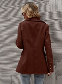 SHEIN LUNE Solid Double Breasted Blazer - Coffee Brown - View 2