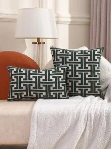 1pc Geometric Jacquard Cushion Cover Without Filler - Multicolor - View 12